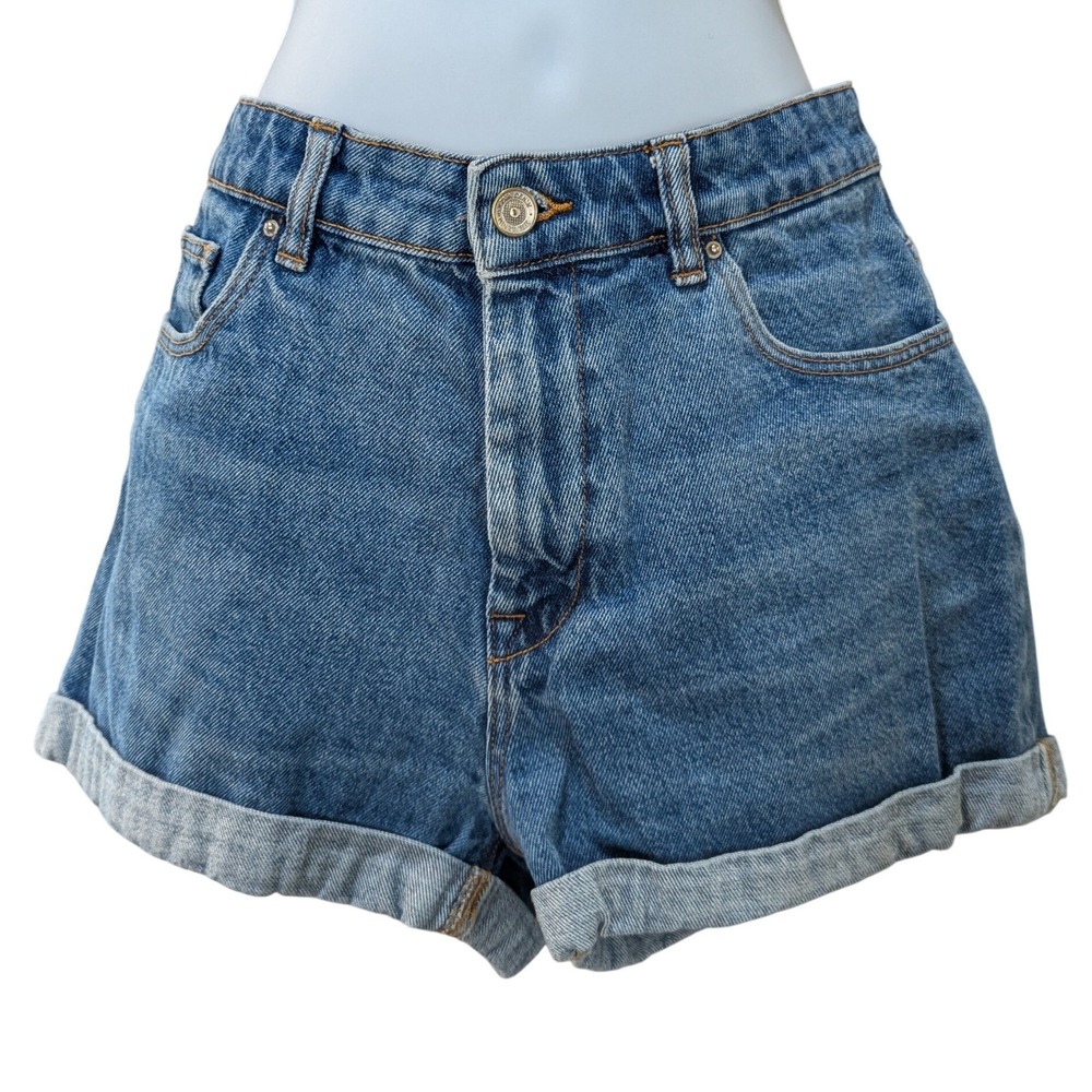 Zara High Waisted Mom-Style Blue Denim Cuffed Shorts Womens Size 8